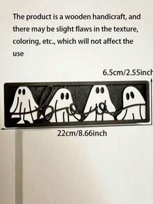 1 قطعة لافتة طاولة خشبية بشكل شبح هالوين "بو" - تمثال شبح أسود وأبيض جميل، ديكور مكتبي هالوين ريفي، ديكور صينية متدرجة مخيف للمنزل والمكتب والحفلات