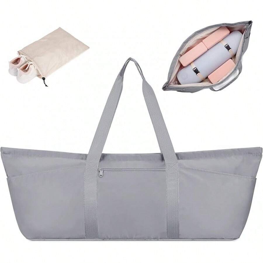 Bolsa para tapete de yoga con compartimento para zapatos y bolsillo húmedo, bolsa de gimnasio para pilates para mujeres y hombres con correa para sujetar el tapete de yoga, accesorios para entrenamiento - Gris - Ver 1