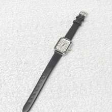 Women's Small Square Leather Watch - Đen và trắng - Xem 2