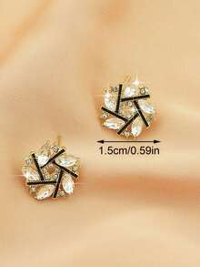 1 par de pendientes de botón con flores francesas vintage, camelias huecas con diseño de cruz, con cristales de strass para mujeres, accesorio elegante para otoño/invierno