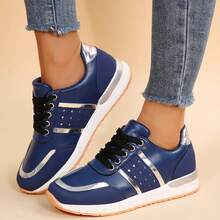 Travel Womens Casual Sport Round Toe Colorblock Design Non Slip Sole Spring Fall Chunky Shoes Tennis Shoes Sneakers Outdoor Office Work Walking - 霧霾藍 - 查看 8
