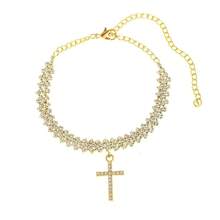 1pc Elegant Luxury Rhinestone Cross Design Anklet, Suitable For Women's Daily Wear