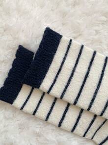 3 pares de calcetines gruesos y cálidos de lana con rayas para mujer, calcetines minimalistas de moda suaves hasta el tobillo, para otoño/invierno