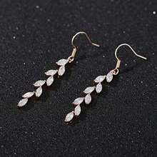 SWEETV Marquise Wedding Dangle Earrings For Brides Bridesmaid, Crystal Long Bridal Earrings For Women Prom(Rose Gold) - Loại 3 - Xem 5