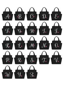 Insulating Lunch Bag, Letter Print Women Cooler Handbags Student Thermal Lunch Bags, For Work Canvas Food Tote Bag, High-Capacity Thermal Bag, For Women Insulated Refrigerated Lunch Box Bag, Picnic Bag, Fridge Bag Name Initials Letter Pattern Cooler Lunch Box ,Ice Pack Food Storage Bag For Traveling Portable Waterproof Bag Insulated Lunch Bag Lunchbox