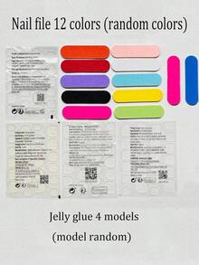 (Surprise Lucky Bag) 24pcs Short False Nails Square Press-On Nails French Glitter Nails +1 Jelly Glue +1 Glue Suitable For Women And Girls Daily Nail Decoration Nail Supplies Nails - 隨機出貨驚喜連連 - 查看 11