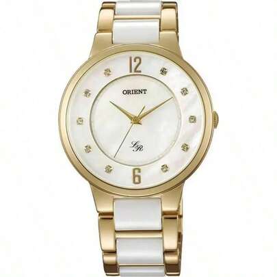 Orient Women's Watch, Minimalist Three-Needle Design, Round Stainless Steel Dial, Gold And White Alternating Strap, Suitable For Women's Daily Work, Gatherings And Dates