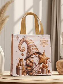 Set de 1 pungă cadou cu tematică de Crăciun aurie, pungi din material nețesut, pungi tote, pungi cadou de sărbători cu tonuri calde de aur și fulgi de zăpadă, decorate cu Moș Crăciun vesel, fulgi de zăpadă strălucitori, flori de Crăciun etc. Fiecare pungă are un mâner auriu confortabil, potrivit pentru întâlniri de familie.