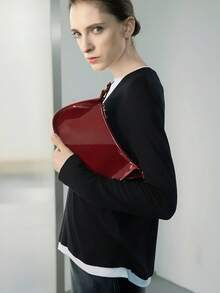 Solid Color Embossed Geometric Pattern Shoulder Zipper Bag, Fashionable Retro Zipper Bag Suitable For Girls, College Students, Young Professionals, And Office Ladies. It Is An Ideal Choice For Women's Office Work And Business Commuting. This Retro-Style Ladies' Handbag Can Also Be Given As A Valentine's Day Or Back-To-School Gift. - Burgundy - View 10