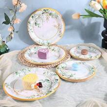 10/20/50pcs,Gold Rim Watercolor Eucalyptus Disposable Tableware, Green Leaf Gold Foil Print 7inch & 9inch Paper Plates,9oz Cups And Napkins,Elegant Green Eucalyptus Floral Plates For Wedding Bridal Shower Garden BabyShower Party Supplies - Multicolor - View 9