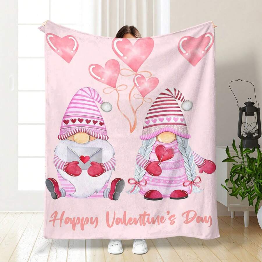 General Field 1pc Comfortable Flannel Christmas Theme Carpet - Pink Dwarf And Snowflake Retro Design, Love And Pink Tone Digital Printing - Suitable For Living Room, Bedroom, Sofa And Camping - Ideal Gift For Friends, Family And Classmates - Multicolor - View 1