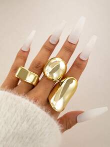 3pcs Minimalist Fashionable Versatile CCB Geometric Square & Round Creative Unique Women Jewelry Ring Set, Suitable For Daily, Party, Casual Gathering, Gift