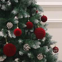 12pcs Velvet Christmas Ornaments Balls – Red Flocked Xmas Tree Hanging Ornaments With Golden Ribbons, Plastic Shatterproof Holiday Balls For Christmas Tree Decorations, Home Decor & Party Supplies, Elegant Christmas Ornament Sets For Seasonal Decor, Festive Hanging Baubles For Holiday Celebration Displays Christmas Decorations Room Decor Winter Christmas Decorations Home Christmas Gifts Christmas Decor