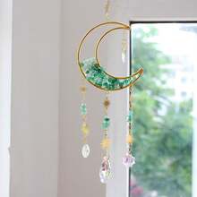 Atrapasueños con forma de luna de cristal, colgante para coche, decoración de pared arcoíris mágica, colgante de cristal soñador, decoración de fabricante de arcoíris, adecuado para habitaciones del hogar, jardines, ventanas y decoración navideña y de Acción de Gracias