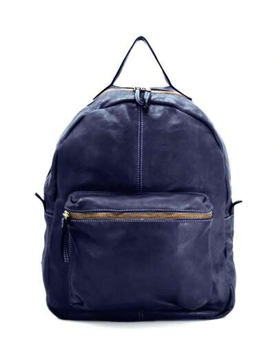 Herr-/damryggsäck i äkta vintagekalvskinn – Justerbara axelremmar, blixtlåsfickor, tillverkad i Italien