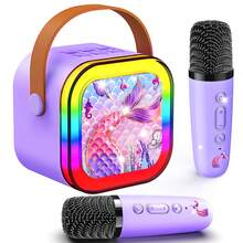 ODAPTO 带 2 个麦克风的儿童卡拉 OK 机、无线蓝牙扬声器、女童独角兽礼物、适合 6-12 岁女孩的生日礼物儿童麦克风玩具