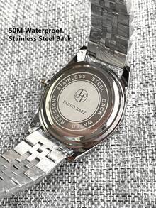 Pablo Raez 1pc Men's Watch Brand New Luxury Stainless Steel Jewelry Wristwatch Vintage Man Original Charming Male Business High Quality IPS Plated Water Resistant Simple Calendar Clock Men's SUS304 Steel Casual Fashion Quartz Watch For Man Luminous Scale & Hands Black High Level Business Wristwatch For Daliy Use Gift For Father Or Male Friend - 黑色 - 查看 8