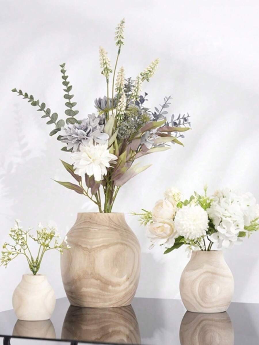 1pc Wooden Appearance Vase, Simple, Retro Style Vase, Flower Display Creative Wooden Art Ornaments Home Decoration, Bedroom Decoration, Room Decoration, Wedding Table Decoration, Suitable For Room, Bedroom, Living Room Table, Display Cabinet, Wedding Table, Autumn Decoration(Wood Texture Will Be Different) Flower Vase Glass Vase