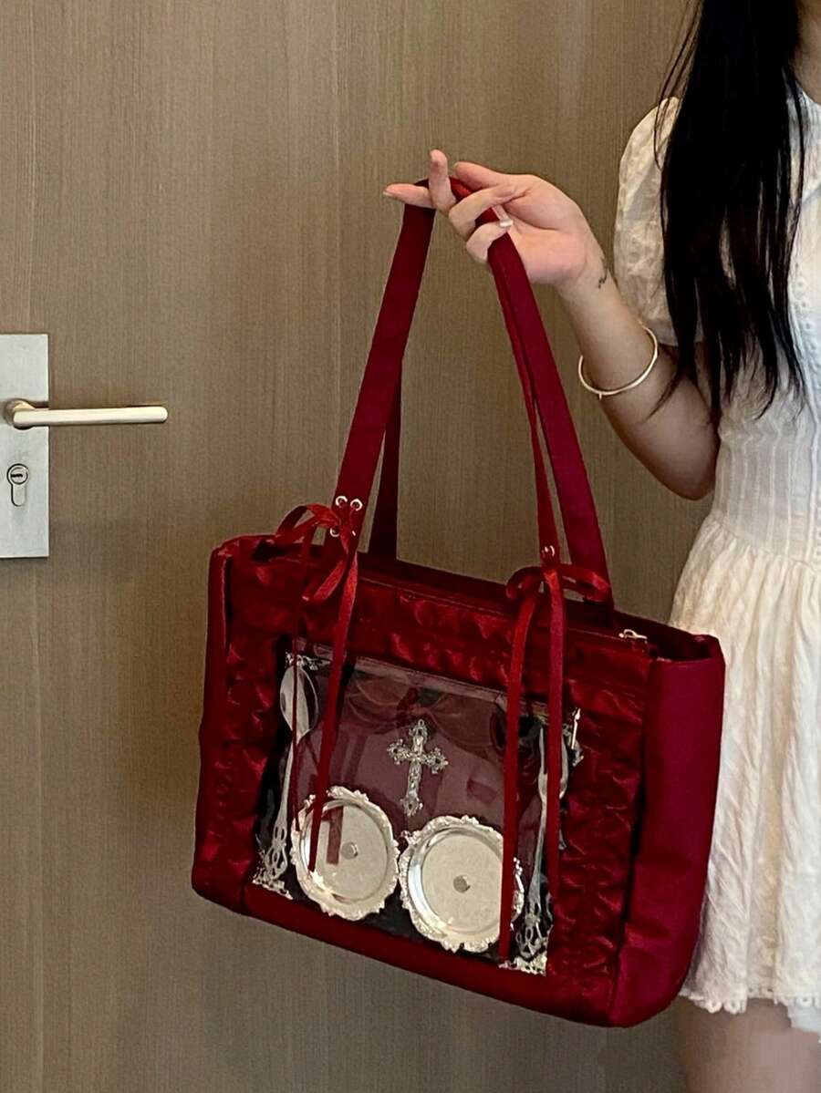 日系原宿新款时尚缎面蝴蝶结大容量Lta包，可放粒粒，可挂钥匙扣，可放明信片，可放公仔，可参加漫展，可参加派对，可送朋友，可单肩，可放徽章，可放镭射票，可搭配Lolita服饰，可送情人节礼物，可送圣诞礼物，可送生日礼物，时尚优雅淑女Lta包，史上最佳圣诞礼物