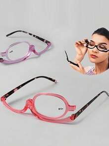 Enlarged Presbyopia Glasses, Rotating Makeup Glasses,Folding Glasses, Cosmetic Universal Glasses,Lightweight Polycarbonate Frames For Presbyopia, Makeup Reading Glasses Magnifying, Eyewear Accessory, Cat-Eye Frames, Durable Eyewear,Women's Multi-Functional Magnifying Mirror & Reading Glasses With Foldable Design
