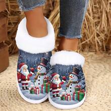Regalo de Navidad, Pantuflas interiores/exteriores lindas de Papá Noel y Muñeco de Nieve, Pantuflas suaves para la casa, Zapatos de casa cómodos y esponjosos, Pantuflas de dormitorio cálidas de invierno, Suela de goma antideslizante