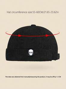 1 Stück Unisex Totenkopf Patch Retro Cord Schiffermütze, verstellbar, vintage, modisch, geeignet für Herbst/Winter, Streetwear, Lässig, Hipster - A - Übersicht 4