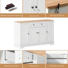 Multifunctional Kitchen Buffet – 138cm Sideboard With Drawer, Shelf Doors And Adjustable Shelves – Modern Design With Tip-Over Protection, For Kitchen, Living Room And Family Room. - 自然色+白色+MDF - 查看 6