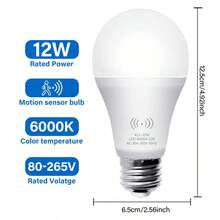 Bóng đèn LED cảm biến chuyển động A21 từ hoàng hôn đến bình minh, 12W, cảm biến radar chính xác. Chống nhiễu. Chức năng hẹn giờ tắt đèn thông minh. Đèn tự động tắt khi không có người. Đèn độ sáng cao 12W. Thay thế đèn truyền thống 60W. Không nhấp nháy. Thân thiện với mắt và bền bỉ. Ánh sáng trắng ấm 3000K và ánh sáng ban ngày 6000K, đui E26/E27, tuổi thọ 10.000 giờ, dùng cho phòng giặt, tầng hầm, hành lang, tủ quần áo, bộ 5 bóng. - Trắng-12W - Xem 4