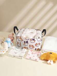 1 Stück Cartoon Katze Muster offene Aufbewahrungsbox, multifunktionaler Aufbewahrungskorb mit Griff, Geschenk für Feiertage, Muttertag/Vatertag, Aufbewahrung für Babybedarf, Windeln, Alltagsorganizer für Wohnzimmer, Badezimmer, Küche, faltbar, leicht, geeignet für Zuhause, Kinder, Kinderzimmer