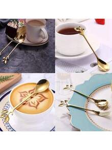 6 pièces Cuillères à café en acier inoxydable, cuillères en acier inoxydable dorées créatives et personnalisées, set de couverts pour café, thé et dessert, cuillères à mélanger