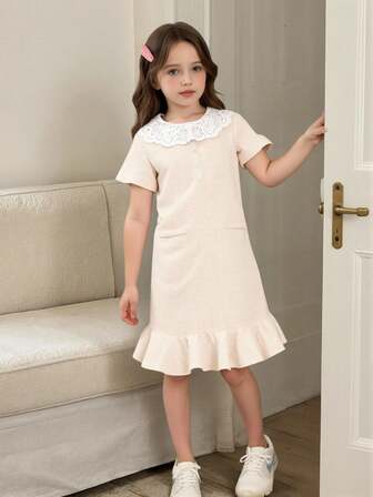 Tween Girls Spetskrage Mermaid Hem A-Line Klänning