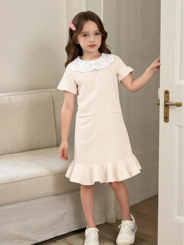 Vestido de renda para meninas adolescentes com bainha sereia e corte A