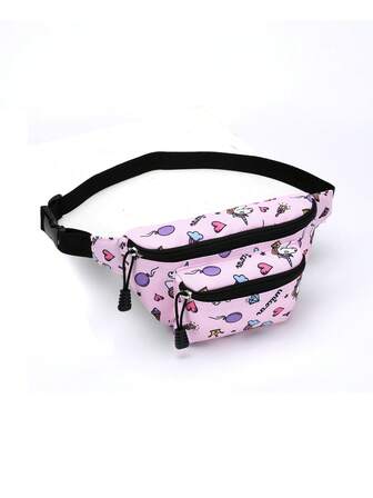 1pc 9.5 Inch Girls Cute Cartoon Children Waist Pack, Lightweight Crossbody Bag For Outdoor Travel, Cartoon Nylon Chest Pocket, Coin Purse, Suitable For Kindergarten, Elementary School Students, Outings, Shopping, Daily Use, Ideal Gift