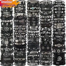 10/20/30Pcs Punk Hip Hop Style Faux Leather Bracelets Set Multi-Layer Skull Cross Star Halloween Chic Infinity Symbol Design Vintage Black For Teen And Gifts Thanksgiving Father's Day Graduation Creative Metal Dots Fashion Jewelry - Đen - 20 chiếc - Xem 5