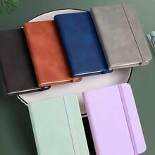 1pc/2pcs Mini Portable A7 Notebook/Pocket Notebook, Leather Cover, Thickened Inner Pages, Waterproof And Wear-Resistant, Plaid Design, Privacy Protection, Portable Notebook, Student Planner Diary, Vocabulary Notebook, Office Memo Pad, Back To School Notebook