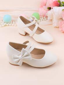 Sapatos de daminha de honra para casamento, festa, feriado, adequados para bebês, meninas pequenas e grandes, sapatilhas brancas clássicas, confortáveis e versáteis com laço, vestido formal, recital, balé, sapatos de princesa - Branco - Ver 2