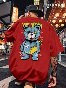 Shirt Oversized Streetwear Printed Angel Bear T-Shirt REF 7017 FLUXOGEEK - Rojo - Ver 5