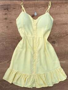 Short Strap Dress - Baby Yellow - View 1