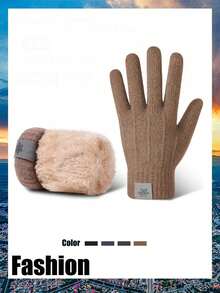 1 Pair Men's Warm Gloves, New Thickened Polar Fleece Winter Touchscreen Knitted Gloves, Outdoor Double-Layer Windproof Winter Gear