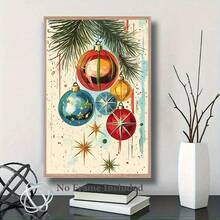 Chic Vintage Christmas Canvas Art, 16x24in - Unframed Modern Wall Decor For Living Room & Bedroom, Christmas Decor