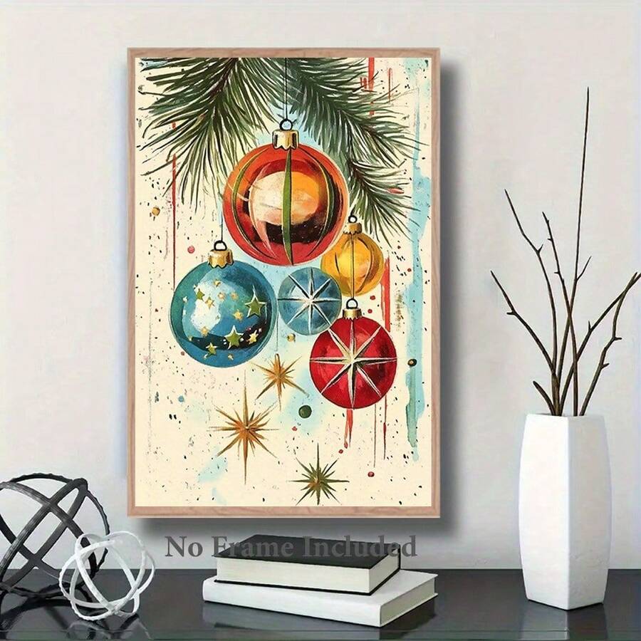 Chic Vintage Christmas Canvas Art, 16x24in - Unframed Modern Wall Decor For Living Room & Bedroom, Christmas Decor