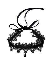 1 pieza Collar gargantilla de estilo gótico punk oscuro con cordones para mujer, cadena de collar gótico