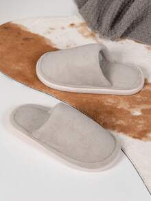 Men's Solid Color Casual Versatile Slippers, Soft & Comfortable For Long-Wear, Thick & Non-Slip Sole Indoor Shoes, Warm & Breathable Suitable For All, Short Plush Smooth Texture For Autumn/Winter - Grey - View 5