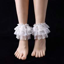 A Pair Of Women's Three-Layer Lace Trim Socks With Foot Covers, Princess Outfit JK Style Sweet Mesh Socks Accessories
