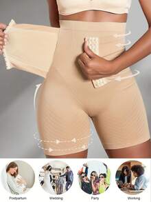 2Pcs High Waist Girdle Shapewear Woman Waist Trainer Shorts Hook-And-Eyes Closure Body Shaper Panties Postpartum Waist Cincher Thighs Control Underwear