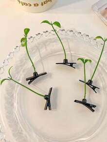 5pcs Cute Mini Plant Shaped Hair Clips, Green Hairpins Unisex Hair Accessories, Hair Slide, Hair Barrettes, Christmas Outfit For Women
