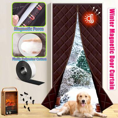 1pc Magnetic Thermal Insulated Door Curtain, Waterproof Oxford Cloth, Anti-Cold, Easy Installation, Magnetic Strips, Brown, Gray, Anti-Insect, No Drilling, Keeps Cold Air Out, 90*210cm/35.43*82.68in, 100*210cm/39.37*82.68in, Suitable For Home And Office, Office Door, Modern Door, Durable Door