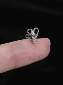 1pc Simple Stainless Steel Heart-Shaped Hollow Out Rhinestone Body Piercing Embedded Nails Valentines