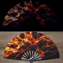 紫外线折叠手扇，点击手扇，适合礼物、音乐节、嘉年华、彩虹服装、迪斯科派对、霓虹派对、发光派对装饰用品 - 彩色 - 查看 6