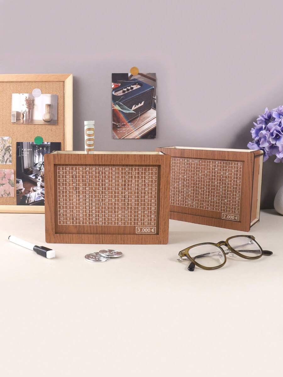 1000/2000/3000/5000/10000 Euro, 1000/2000/3000/5000/10000 USD, Money Box Piggy Bank Wood Money Bank Reusable Money Box With Saving Goal And Numbers Boxes - Multicolor - View 1